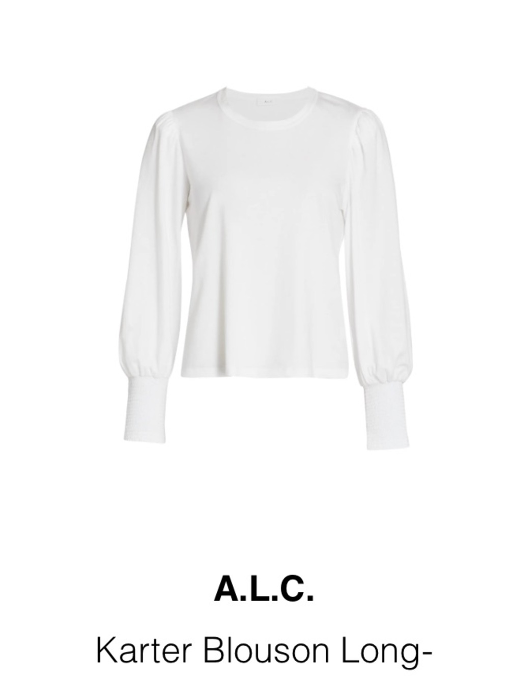A.L.C. White Karter Blouson Long-Sleeve T-Shirt